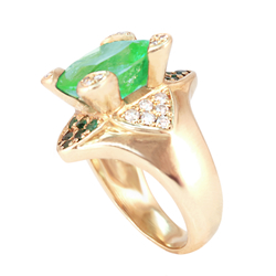 emerald, ring, diamonds, Gallery of Diamonds, Newport Beach, Jewelry, Vintage, Estate, Custom, Ring, Emerald, Diamonds, 14K, Yellow Gold